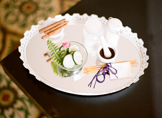 Spa tray with cucumbers cinnamon and other natural products