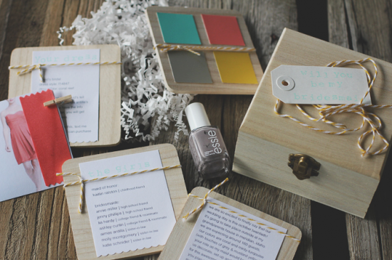 Bridesmaid proposal boxes with color swatches and nailpolish