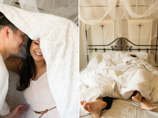 Happy couple relaxing in bed together