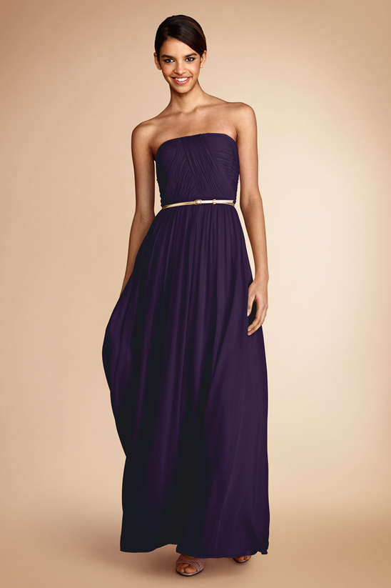 purple bridesmaid dress with gold belt