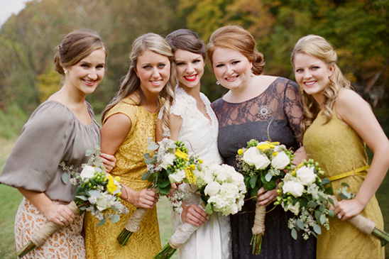 gray and yellow bridesmaid dresses