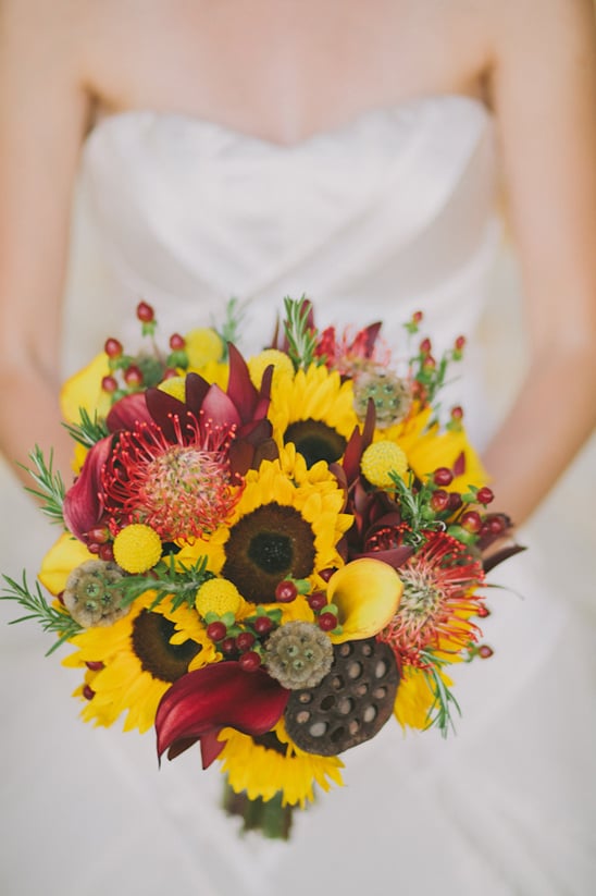 yellow and red bridal bouquet by Mid Valley Florist