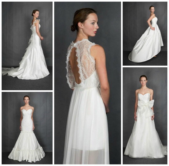 Various elegant white wedding dresses collage