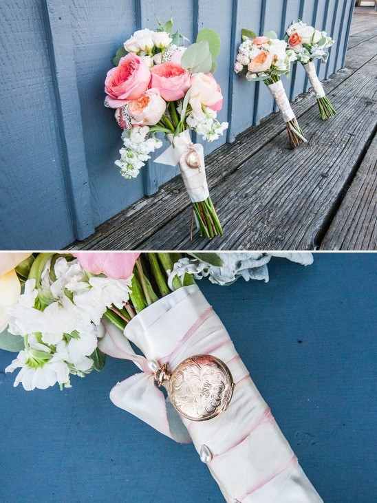 pink, peach, and white bouquets by La Belle Jardin