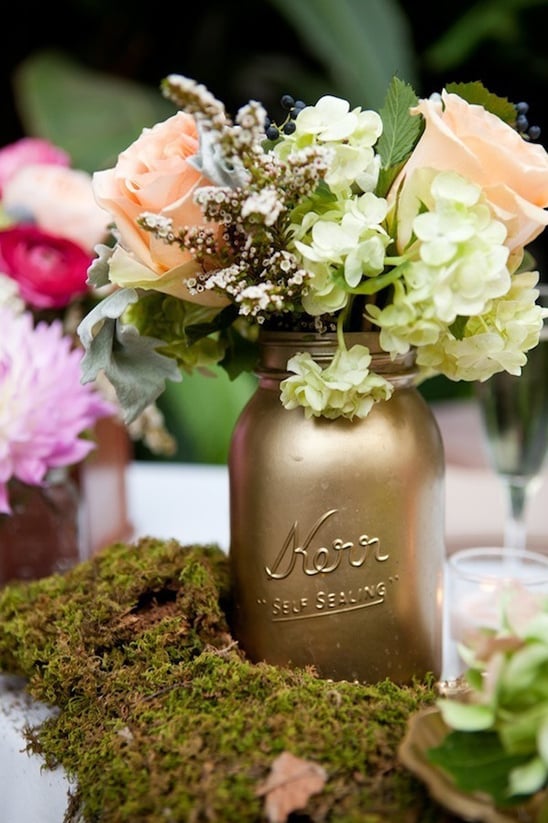 gold mason jar floral arrangement