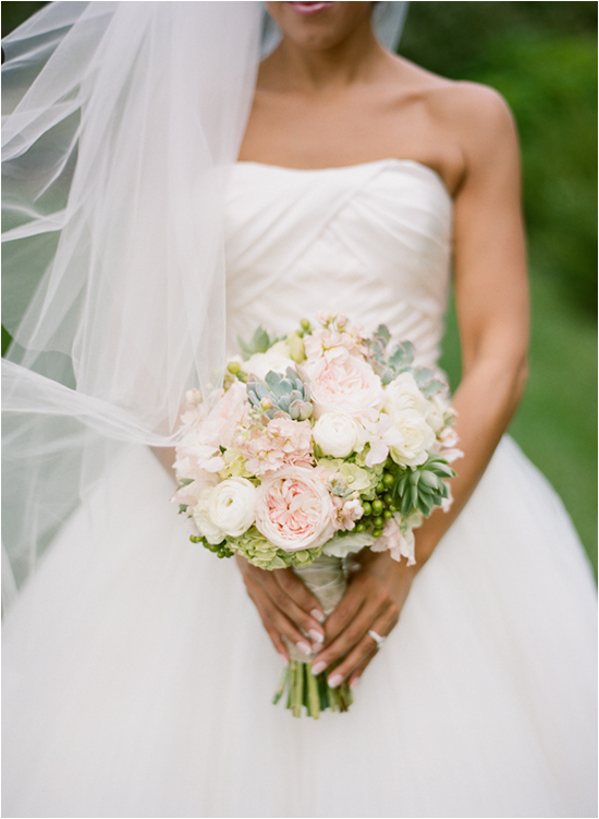 soft and romantic pink and green wedding bouquet