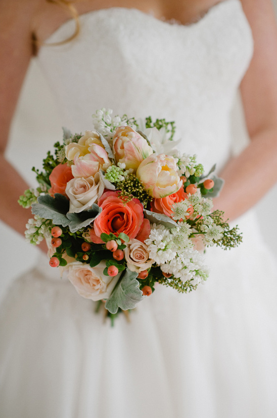 peach, coral and white bridal bouquet by Prestige Floral Studio