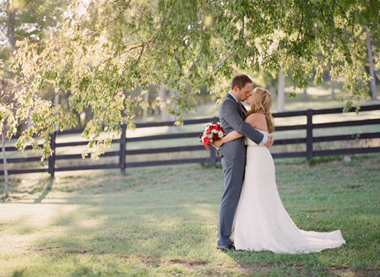 A newly wed couple sharing a kiss on their wedding day