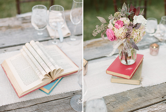 Vintage books used as centerpiece wedding decor