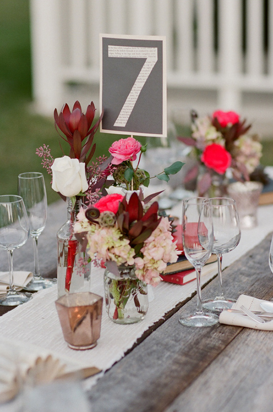 Elegant table setting with flowers and the number seven