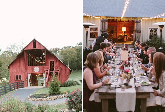 Rustic barn wedding reception at scenic farm venue