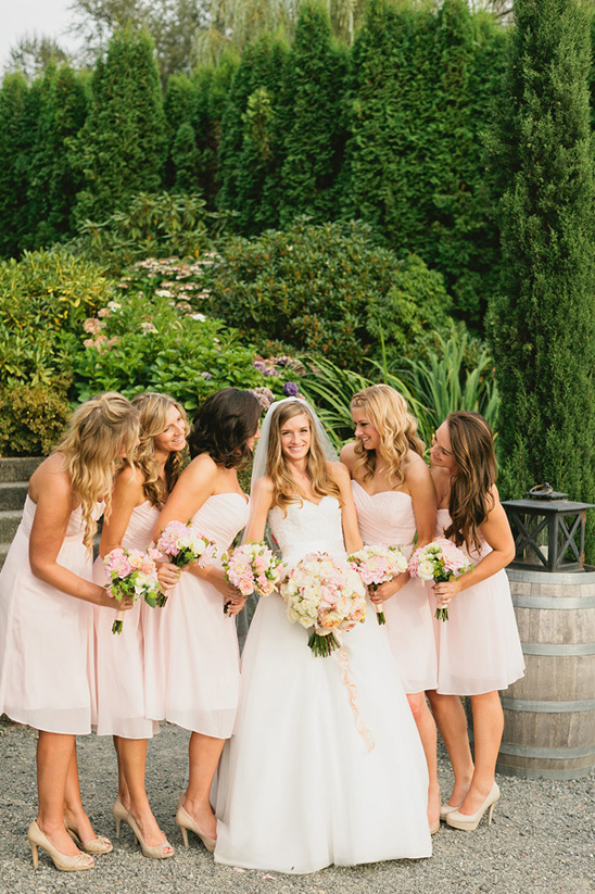 light pink bridesmaid dresses from Moms, Maids and More