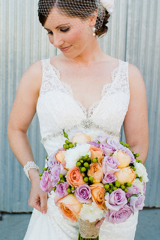 peach and purple bridal bouquet by Vaughn Floral Design