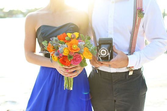 colorful bouquet and camera