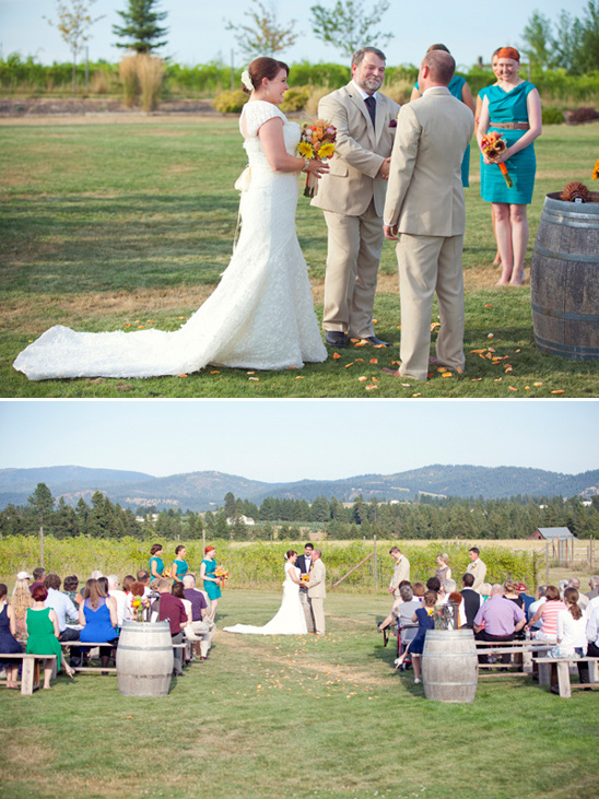 Outdoor vineyard wedding ceremony on a sunny day