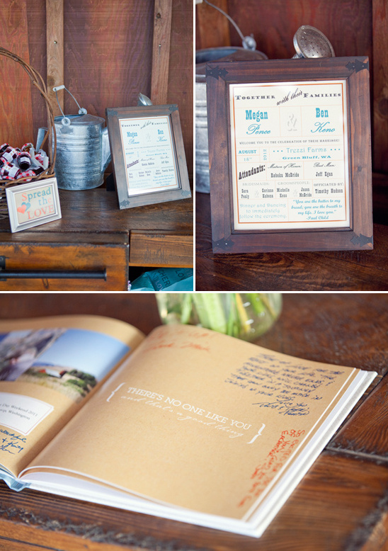 Rustic wedding decor invitation sign and guest book page