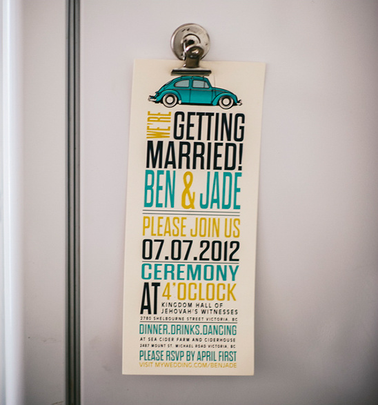 blue and yellow wedding invite by Wide Eyes Design