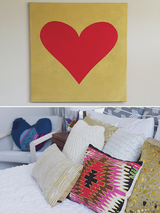 Gold canvas with red heart design