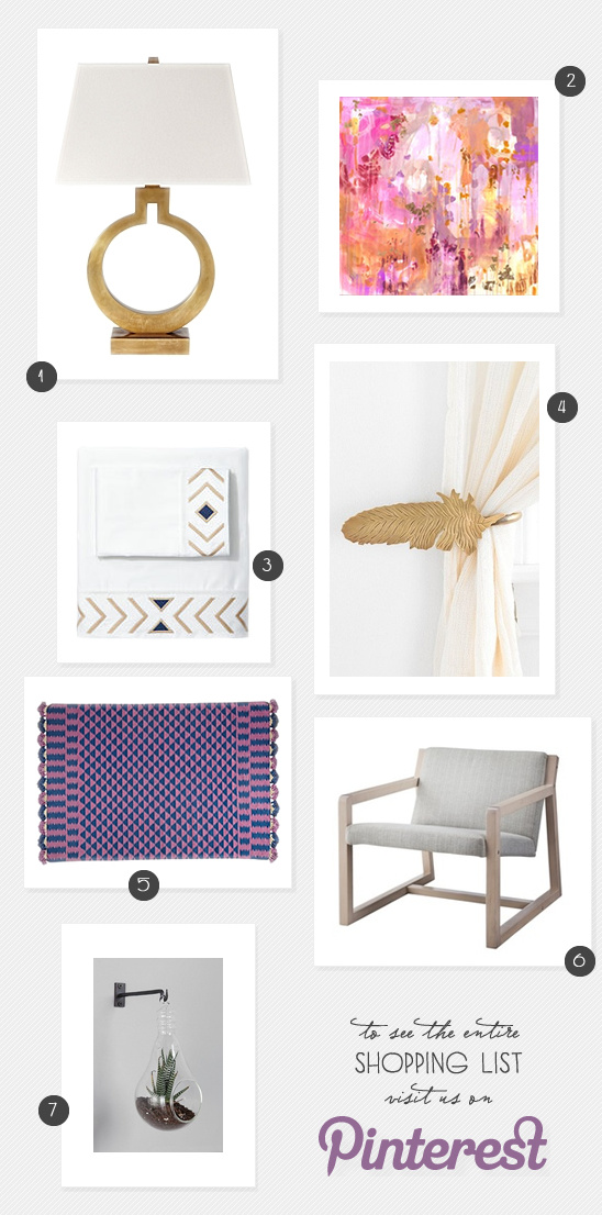 Shopping list with lamp art and home decor items
