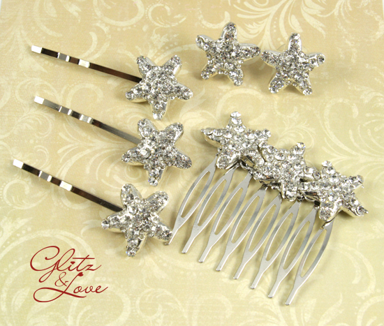 Star shaped crystal hair pins and comb accessories