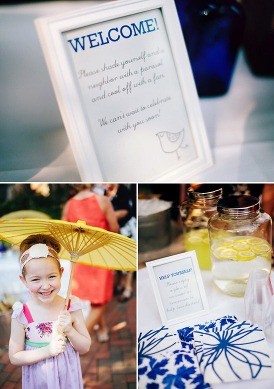 Wedding welcome sign with parasol and lemonade