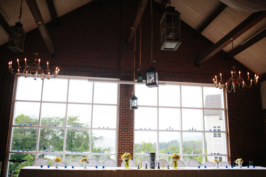 Wedding reception in a brick building with large windows