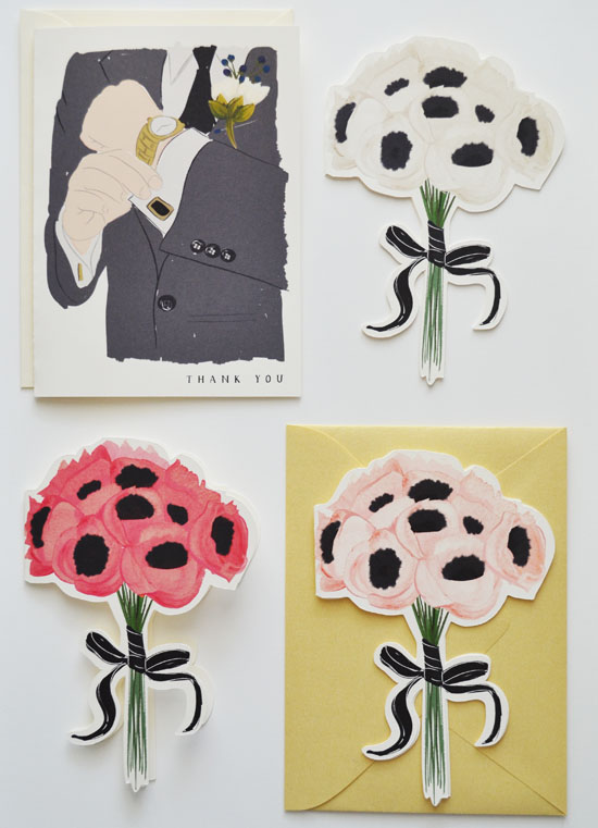 Wedding thank you cards with floral bouquet stickers