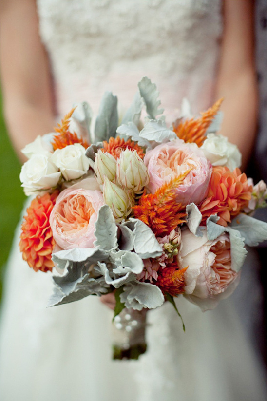 peach, pink and green wedding bouquet