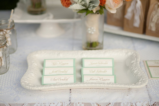 escort cards on a tray