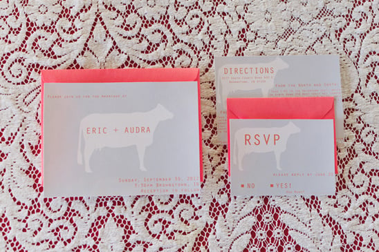 pink and gray cow wedding invites