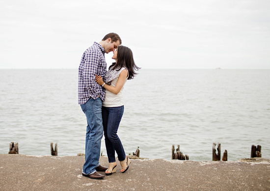 Romantic couple embracing by the sea