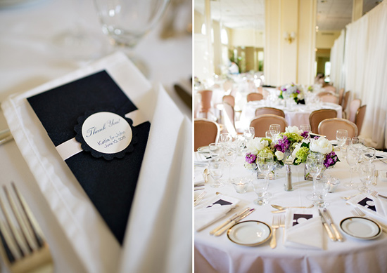 Elegant wedding reception table setting and thank you card