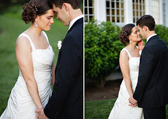 Bride and groom sharing a tender moment wedding day