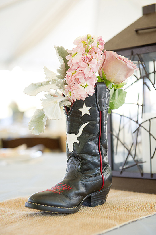 boots used and wedding centerpiece
