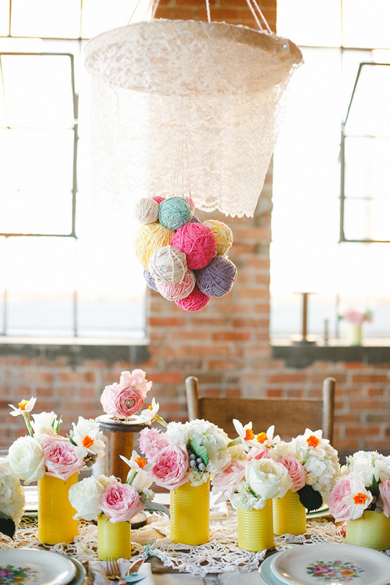 lace and yarn ball chandelier