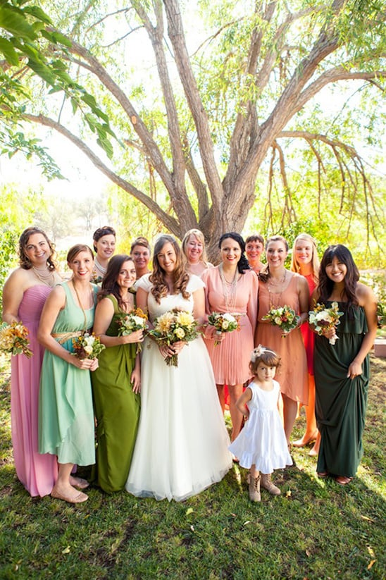 green and pink bridesmaid dresses