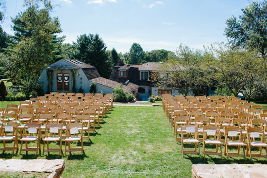 Outdoor wedding ceremony setup with rows of chairs