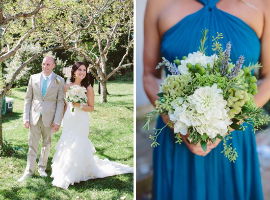 Bride and Groom on Wedding Day with floral bouquets