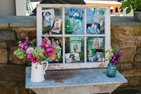 Vintage window picture frame with flowers centerpiece