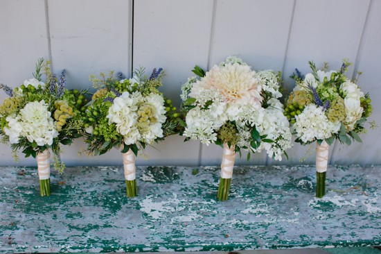 Elegant white and green bridal bouquets
