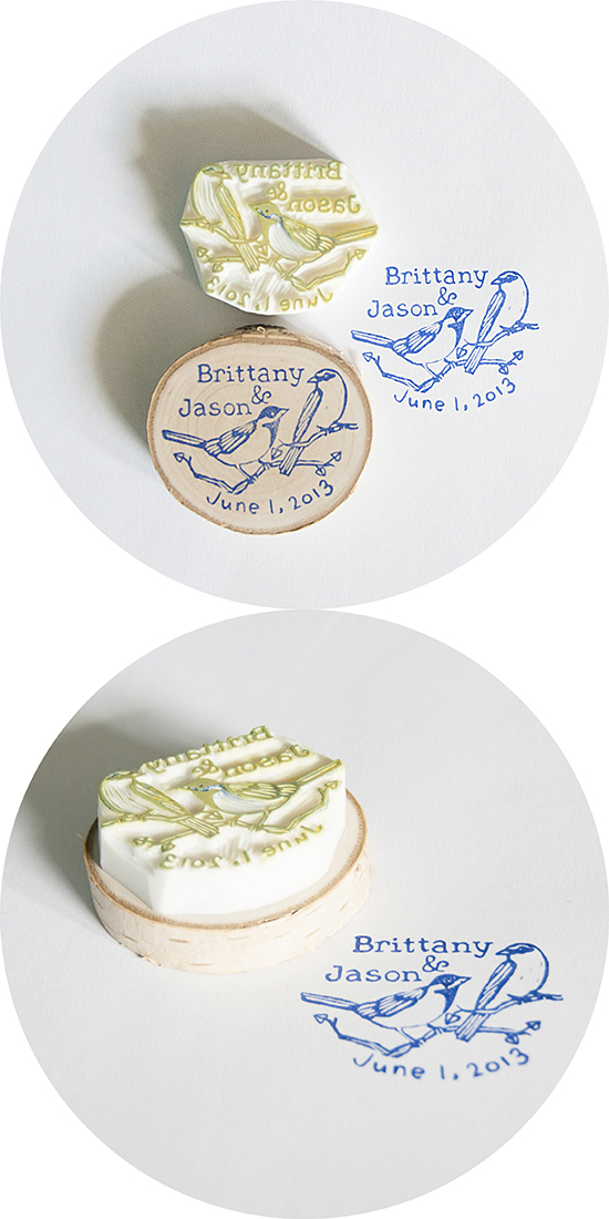 Wedding stamp with birds for Brittany and Jason, June 1, 2013