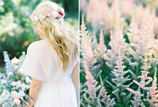 Woman in floral crown, pastel flowers