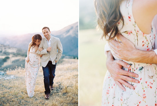 Couple embracing outdoors, happy engagement