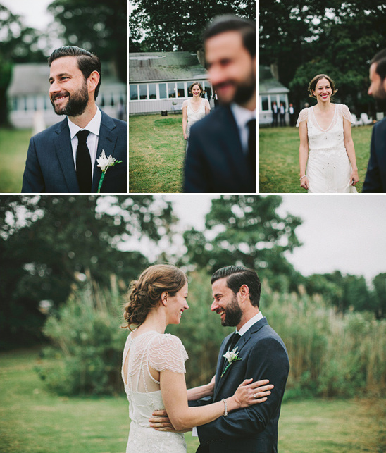 Bride and groom smiling at outdoor wedding ceremony