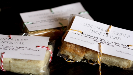 Delicious shortbread cookies, packaged with decorative tags and twine