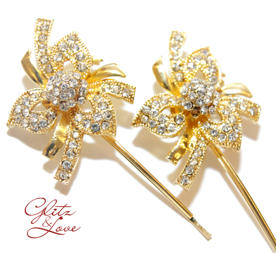 Gold crystal hair pin