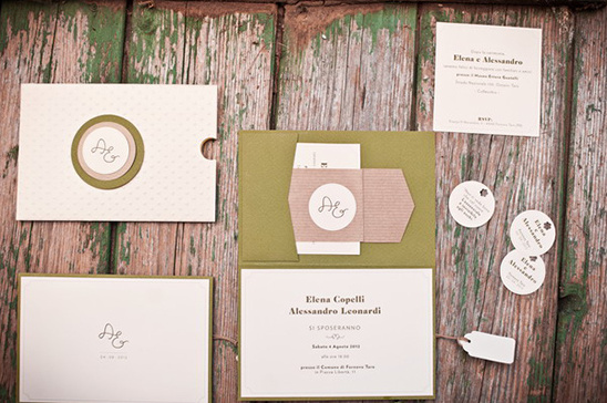 green and white wedding invites