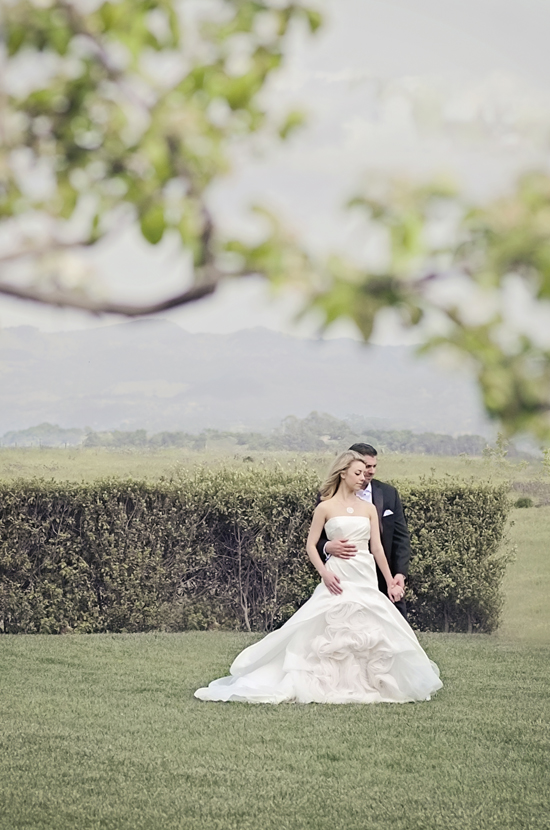 Couple in wedding dress outdoors