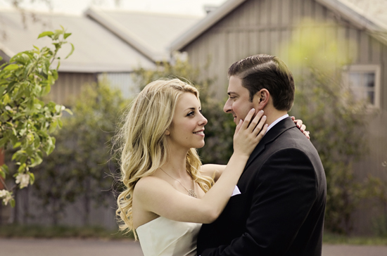 Couple embracing, wedding day love