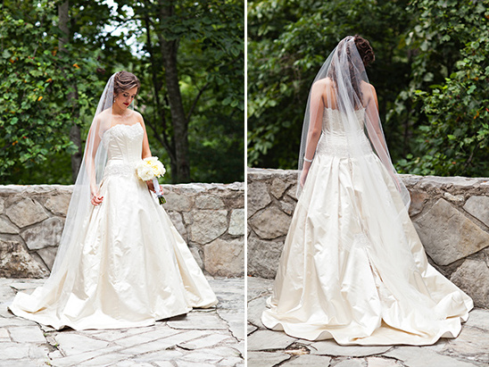 Stunning bride in elegant ivory wedding gown